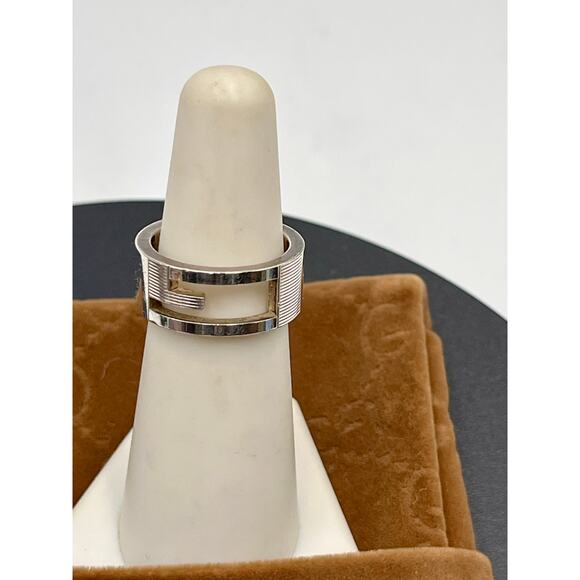 Gucci Signee Designer Sterling Silver Logo G cutout Ribbed Thick Ring Sz 5.75 - Picture 2 of 9